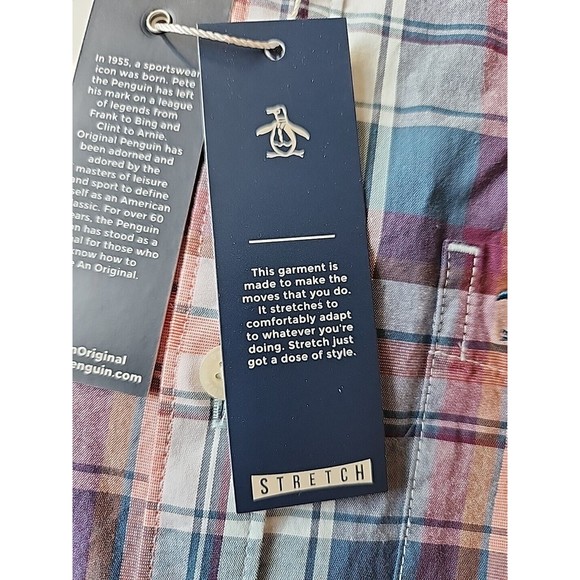 Original Penguin Jaspe Plaid Button Down Shirt Mens S Long Sleeve Stretch NEW - Picture 6 of 8